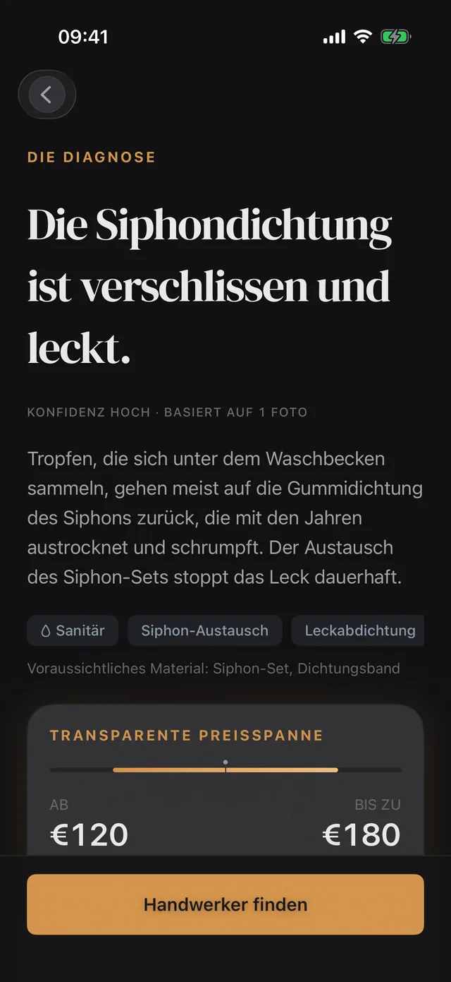 OPUS App — echte KI-Diagnose mit transparenter Preisspanne